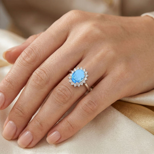 Weißer Zirkonia, Blaues Glas Ring Nickelfreies Messing (Größe 17.00)