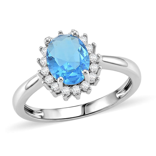 Weißer Zirkonia, Blaues Glas Ring Nickelfreies Messing (Größe 17.00)