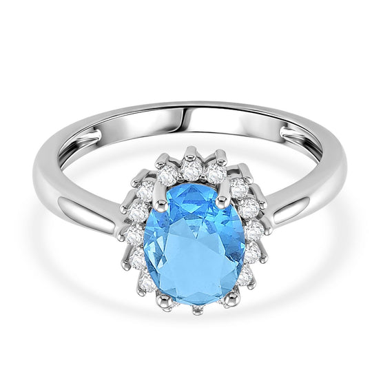 Weißer Zirkonia, Blaues Glas Ring Nickelfreies Messing (Größe 17.00)