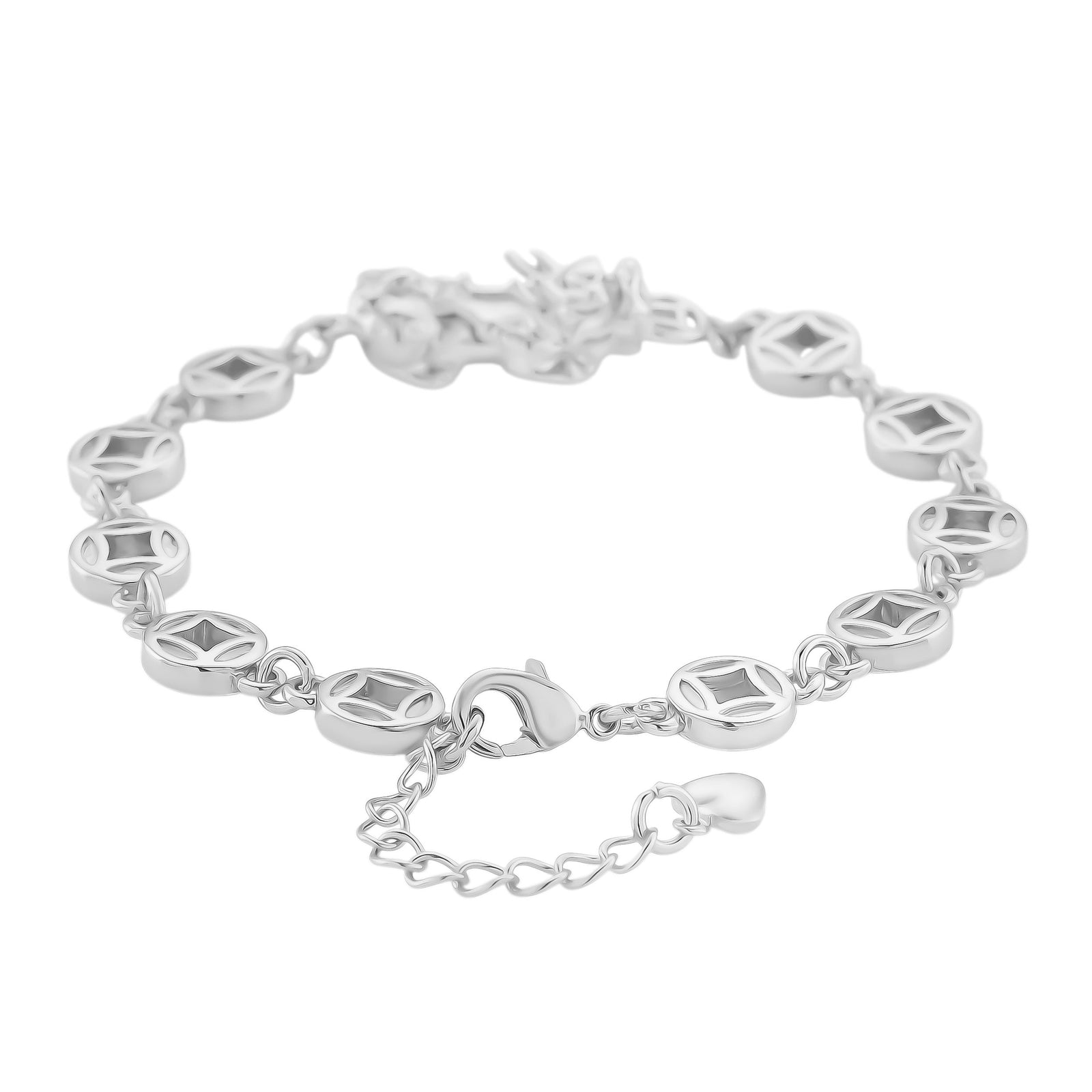 Nickelfreies Messing Armband ca. 18 cm + 2.5 cm Extender, ca. 13,50g, Silberfarben