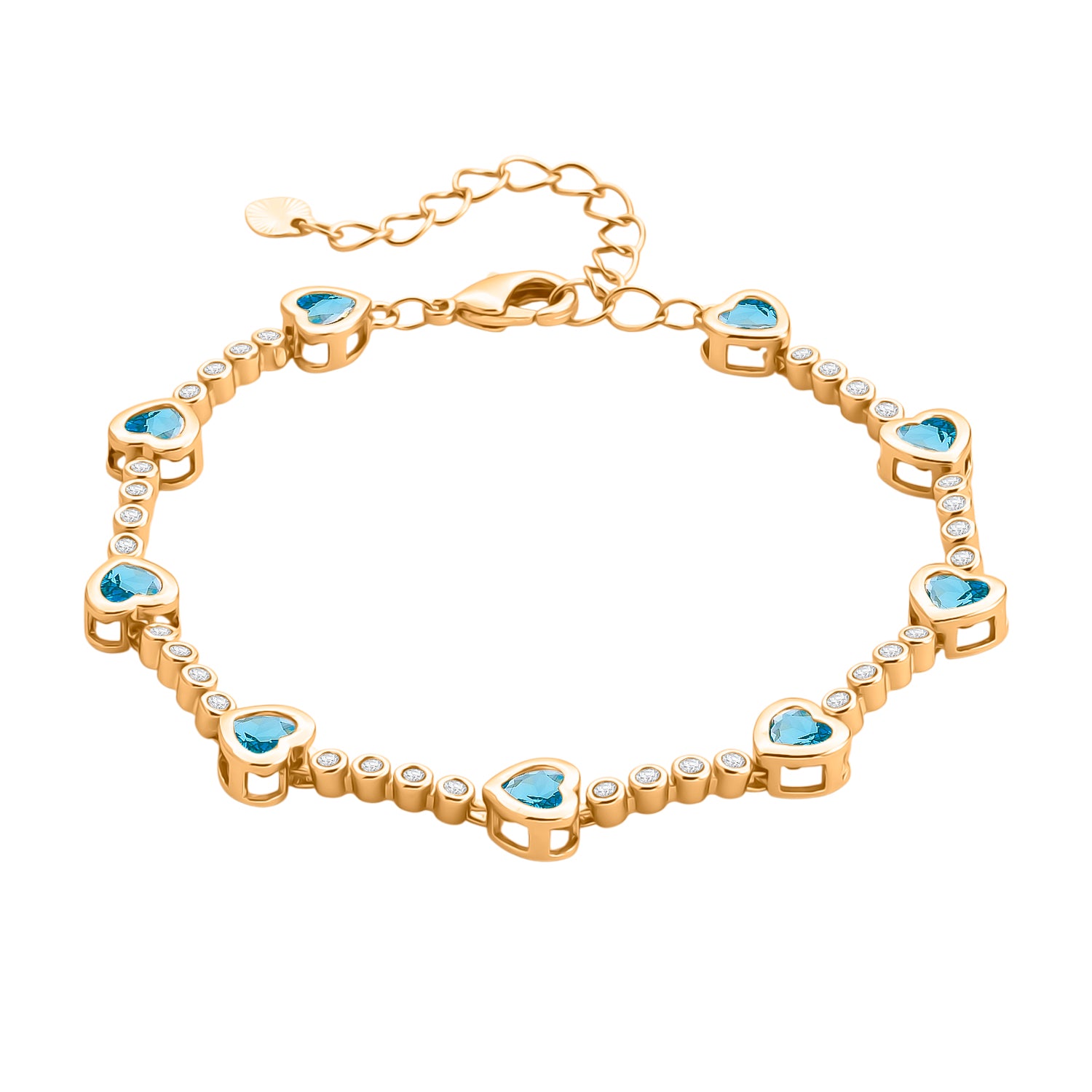 Blau Kristall Armband ca. 18.5 cm + 2.5 cm Extender, Nickelfreies Messing Vergoldet