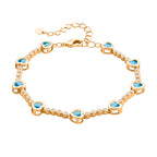 Blau Kristall Armband ca. 18.5 cm + 2.5 cm Extender, Nickelfreies Messing Vergoldet