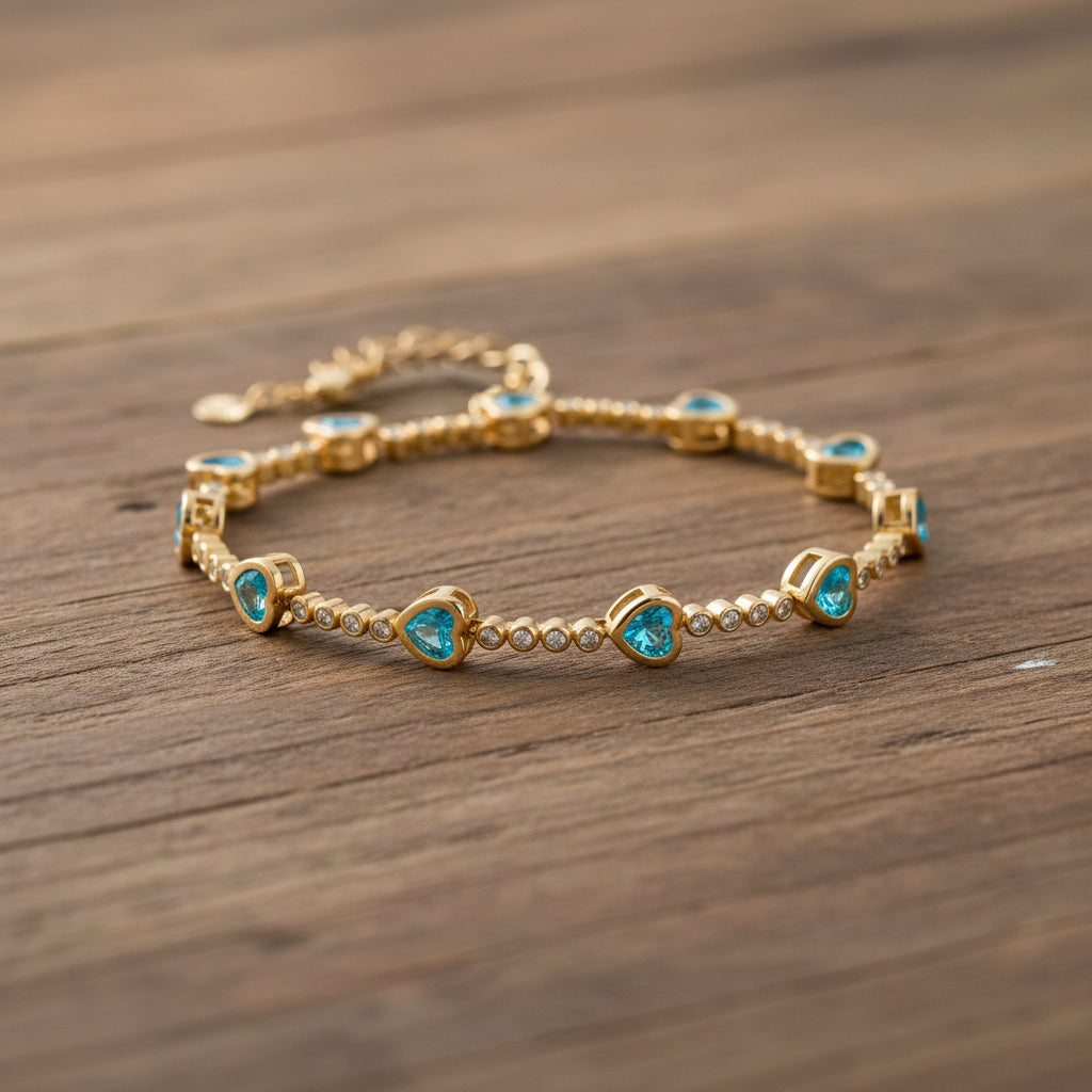 Blau Kristall Armband ca. 18.5 cm + 2.5 cm Extender, Nickelfreies Messing Vergoldet