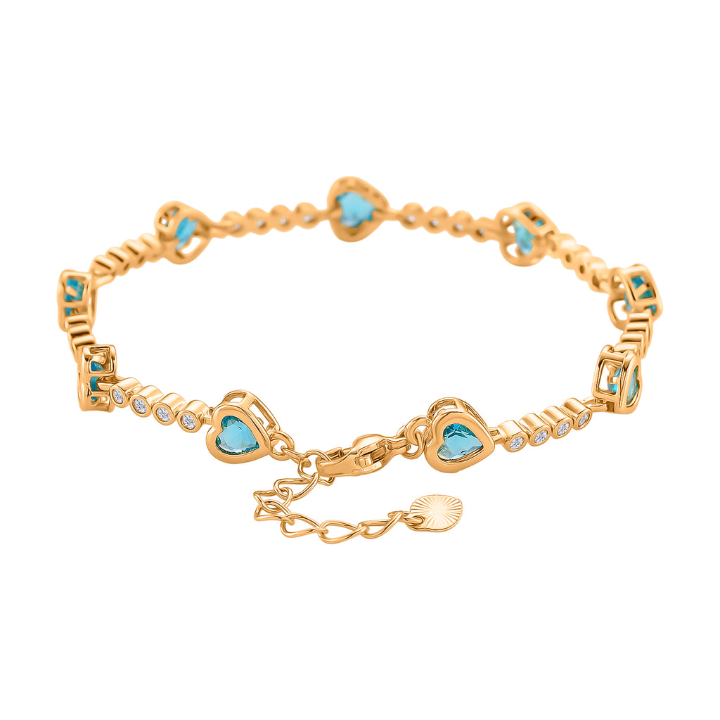 Blau Kristall Armband ca. 18.5 cm + 2.5 cm Extender, Nickelfreies Messing Vergoldet