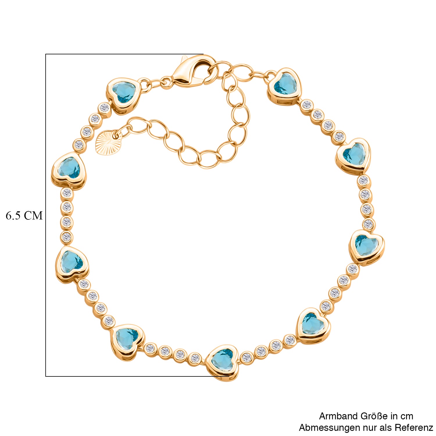 Blau Kristall Armband ca. 18.5 cm + 2.5 cm Extender, Nickelfreies Messing Vergoldet