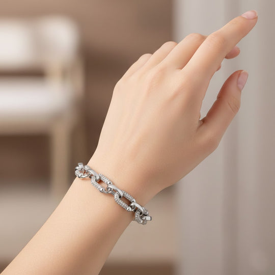 Weißer Zirkonia Armband ca. 18 cm + 2.5 cm Extender, Nickelfreies Messing
