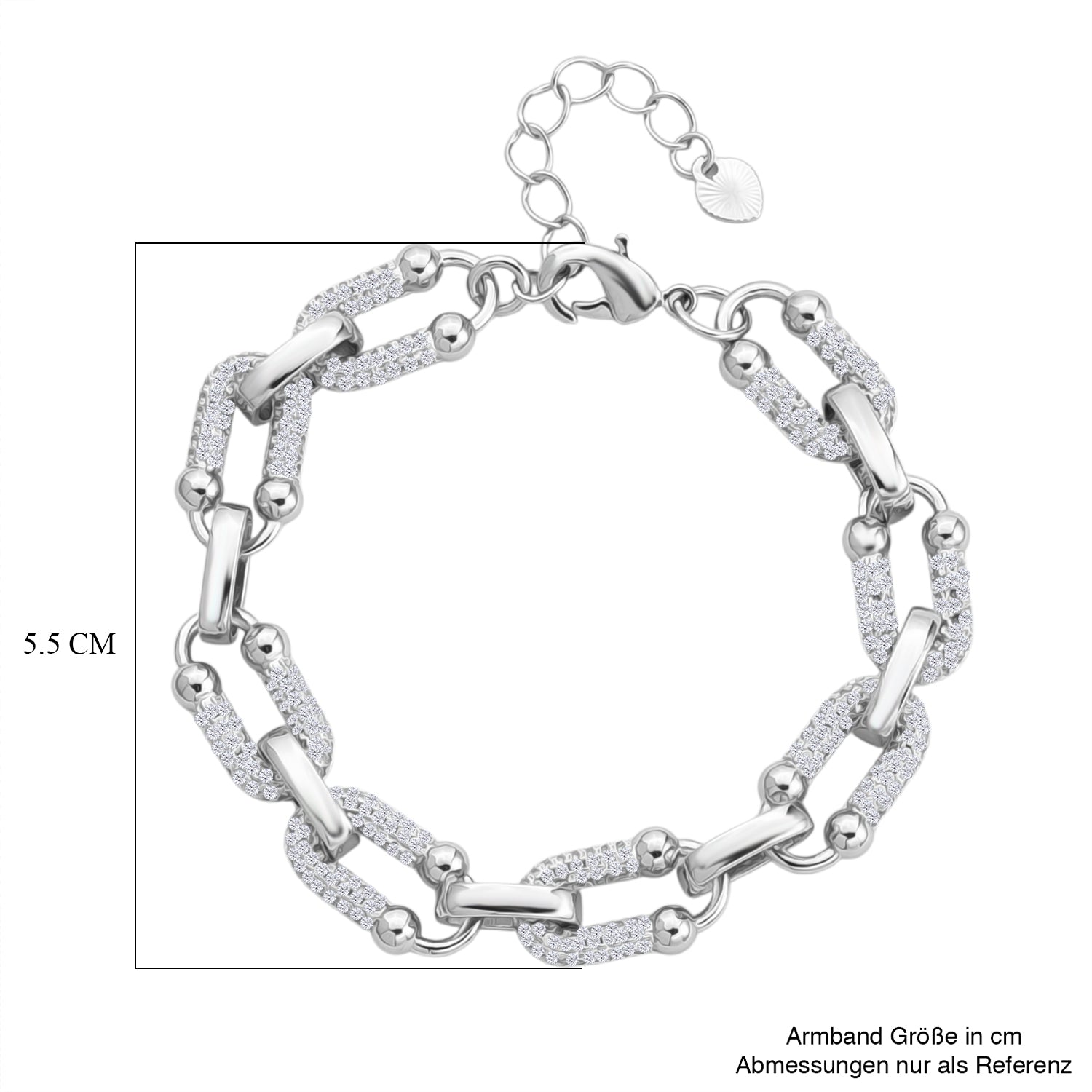 Weißer Zirkonia Armband ca. 18 cm + 2.5 cm Extender, Nickelfreies Messing