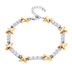 Weißer Zirkonia Armband ca. 19 cm + 5 cm Extender, Nickelfreies Messing, Bicolor