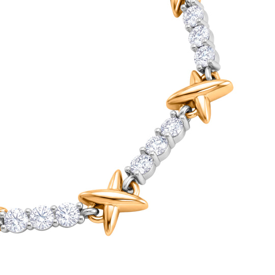Weißer Zirkonia Armband ca. 19 cm + 5 cm Extender, Nickelfreies Messing, Bicolor
