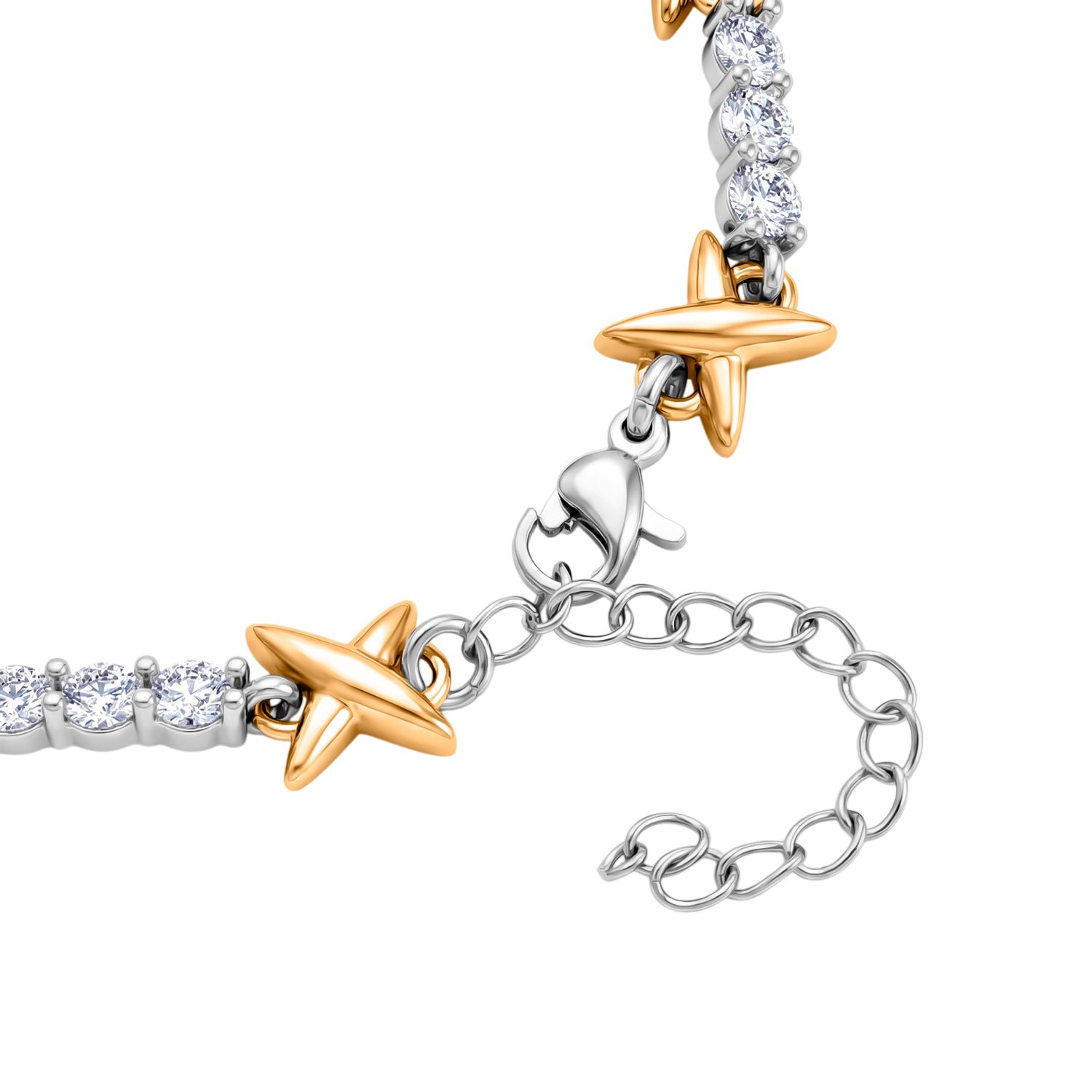Weißer Zirkonia Armband ca. 19 cm + 5 cm Extender, Nickelfreies Messing, Bicolor