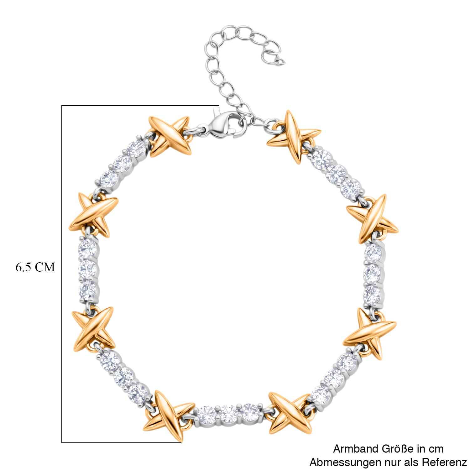 Weißer Zirkonia Armband ca. 19 cm + 5 cm Extender, Nickelfreies Messing, Bicolor