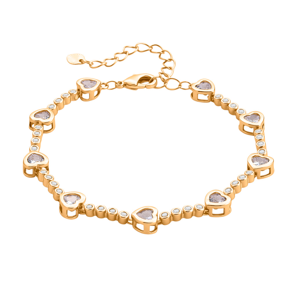 Weißer Kristall Armband ca. 18.5 cm + 2.5 cm Extender, Nickelfreies Messing Vergoldet
