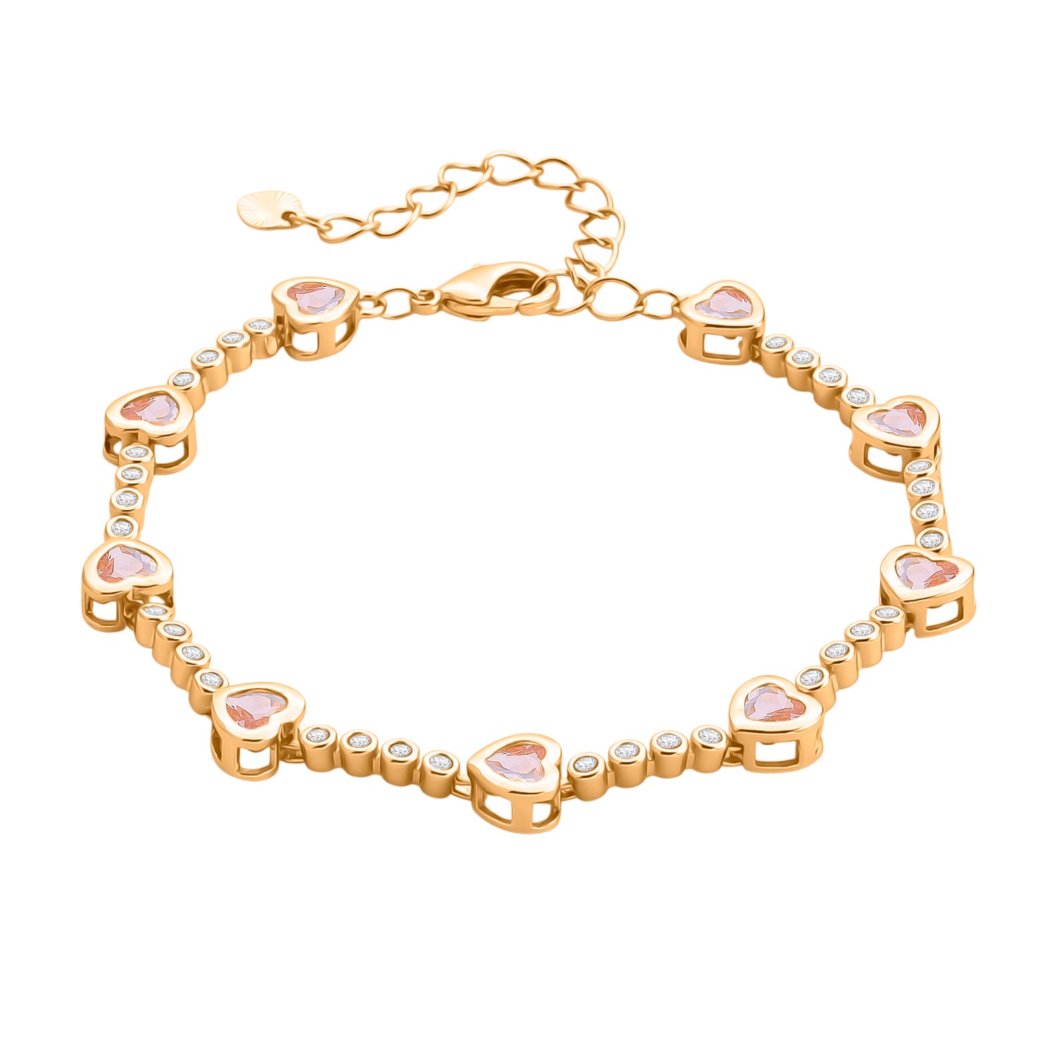 Rosa Kristall Armband ca. 18.5 cm + 2.5 cm Extender, Nickelfreies Messing Vergoldet