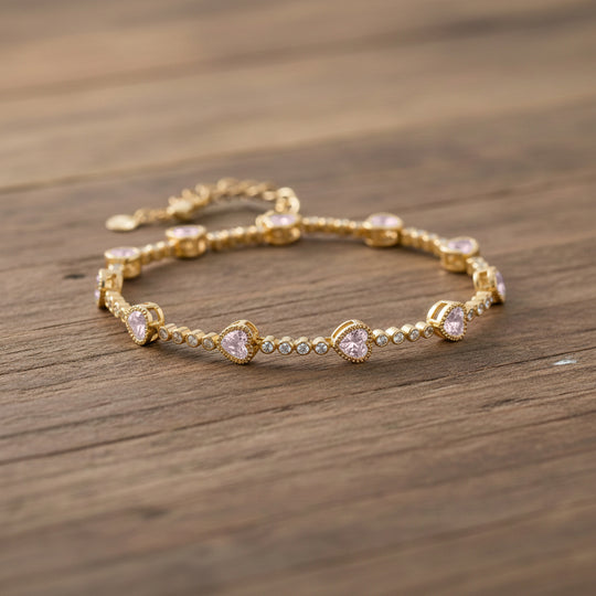 Rosa Kristall Armband ca. 18.5 cm + 2.5 cm Extender, Nickelfreies Messing Vergoldet