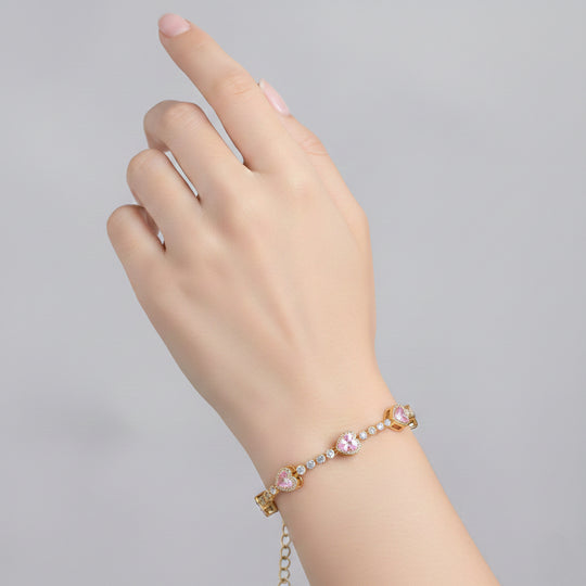 Rosa Kristall Armband ca. 18.5 cm + 2.5 cm Extender, Nickelfreies Messing Vergoldet