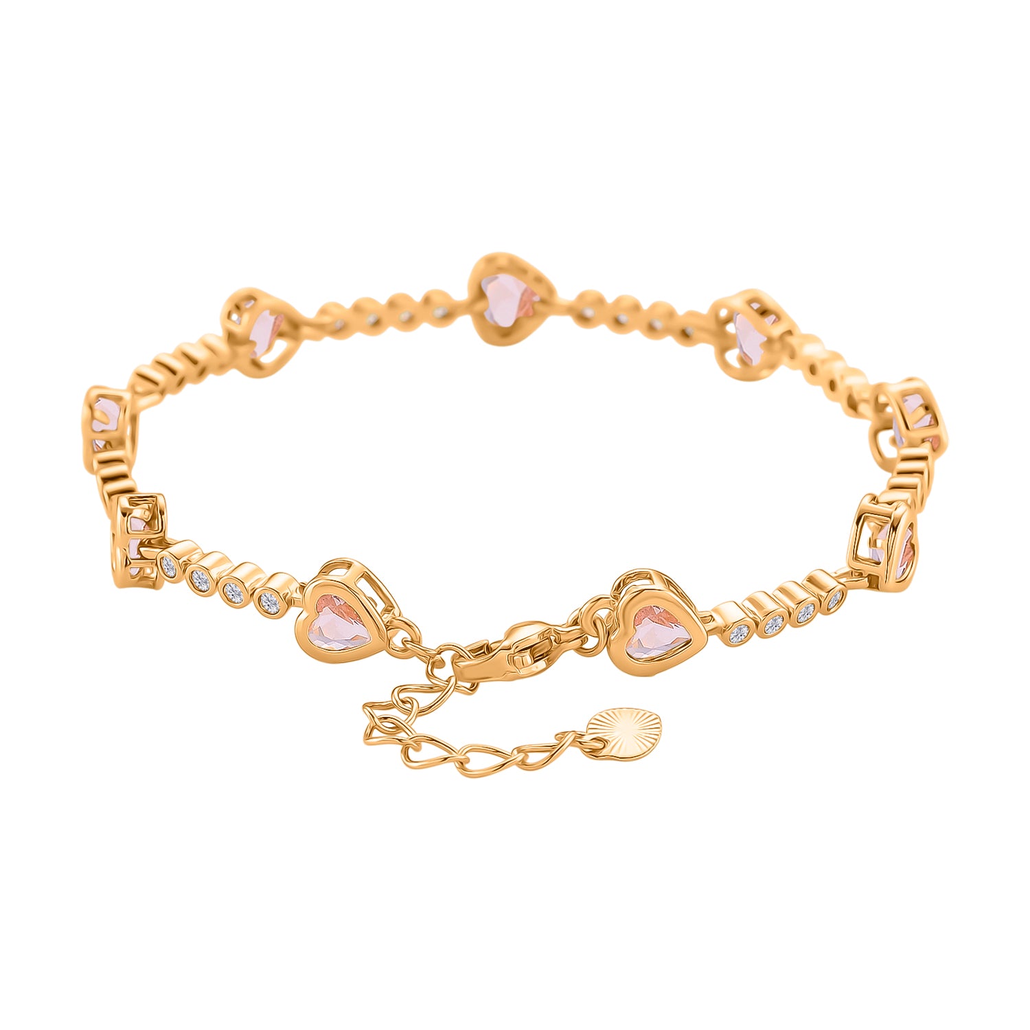 Rosa Kristall Armband ca. 18.5 cm + 2.5 cm Extender, Nickelfreies Messing Vergoldet