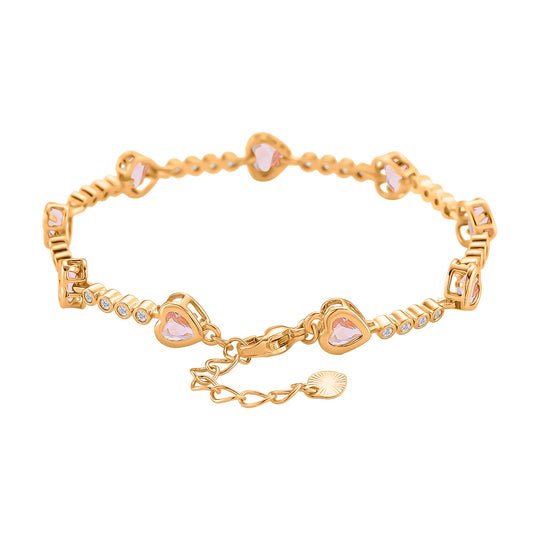 Rosa Kristall Armband ca. 18.5 cm + 2.5 cm Extender, Nickelfreies Messing Vergoldet