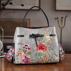 Florale Kunstprint Crossbody-Tasche mit Komfort-Schulterriemen, 30 x 13 x 23 cm, Grau