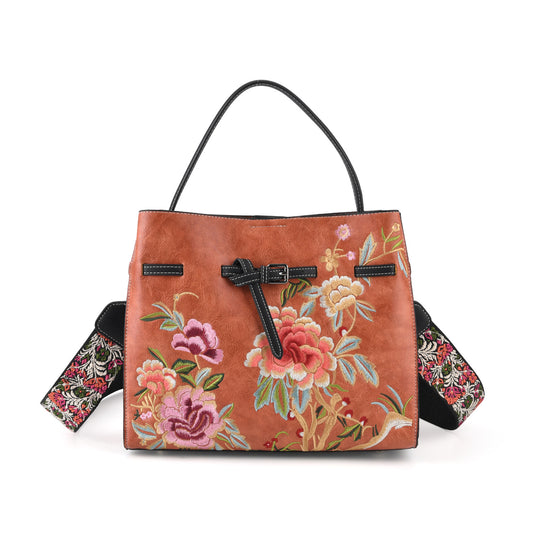 Florale Kunstprint Crossbody-Tasche mit Komfort-Schulterriemen, 30 x 13 x 23 cm, Orange