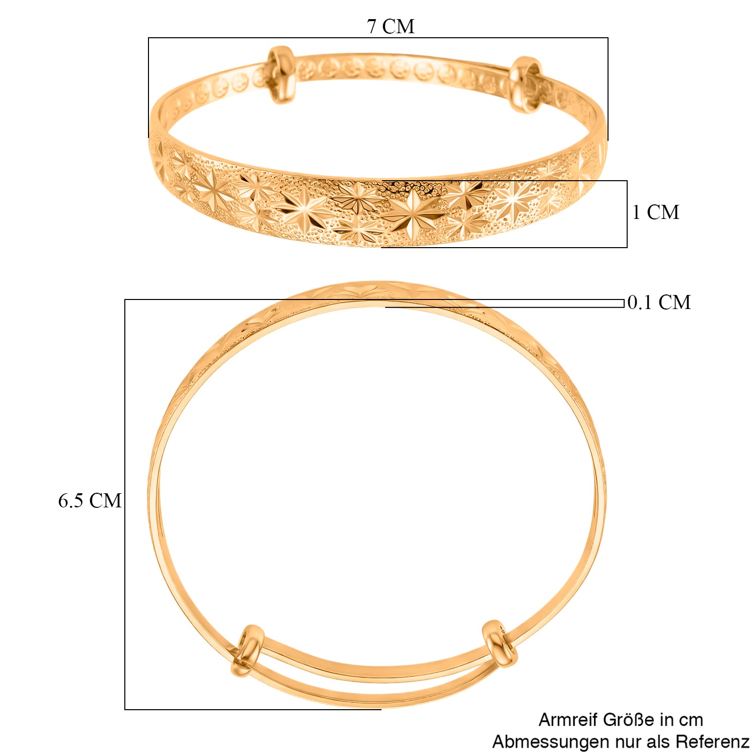 Nickelfreies Messing Armreif, Flexibles (18 - 19 cm) ca. 16,20g, vergoldet