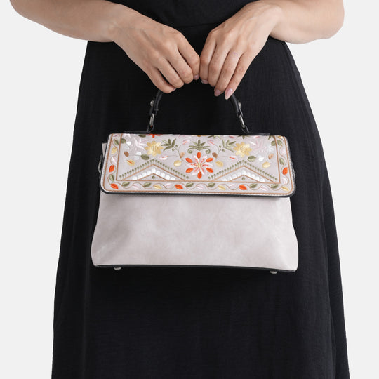 Florale Kunstprint Crossbody-Tasche mit gemustertem Schulterriemen, 29 x 11 x 21 cm, Elfenbein