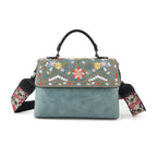 Florale Kunstprint Crossbody-Tasche mit gemustertem Schulterriemen, 29 x 11 x 21 cm, Petrol
