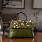 Florale Kunstprint Crossbody-Tasche mit gemustertem Schulterriemen, 29 x 11 x 21 cm, Petrol