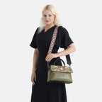 Florale Kunstprint Crossbody-Tasche mit gemustertem Schulterriemen, 29 x 11 x 21 cm, Petrol