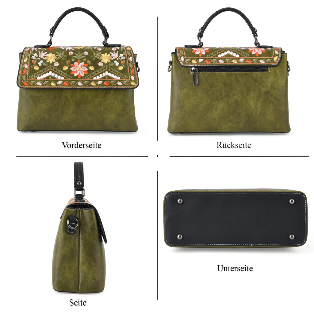 Florale Kunstprint Crossbody-Tasche mit gemustertem Schulterriemen, 29 x 11 x 21 cm, Petrol