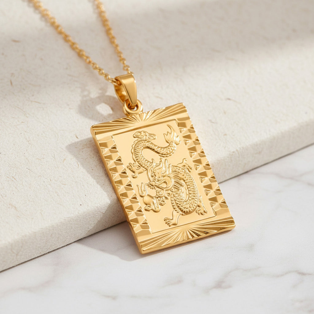 GOLD LOOKS - Drachen Halskette, Nickelfreies Messing, ca. 50 cm + 5 cm Extender, ca. 15,50g
