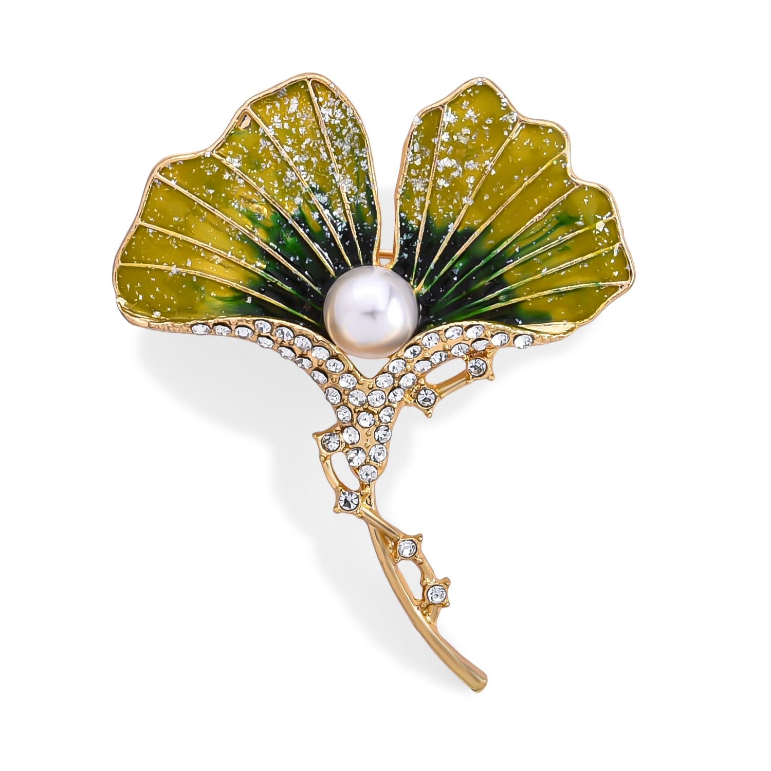 Kunststoff Perle, Weißer Kristall Blatt Brosche emailliert, Grün
