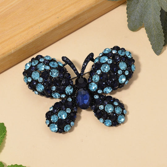 Mehrfarbiger Kristall Schmetterling Brosche, Schwarz