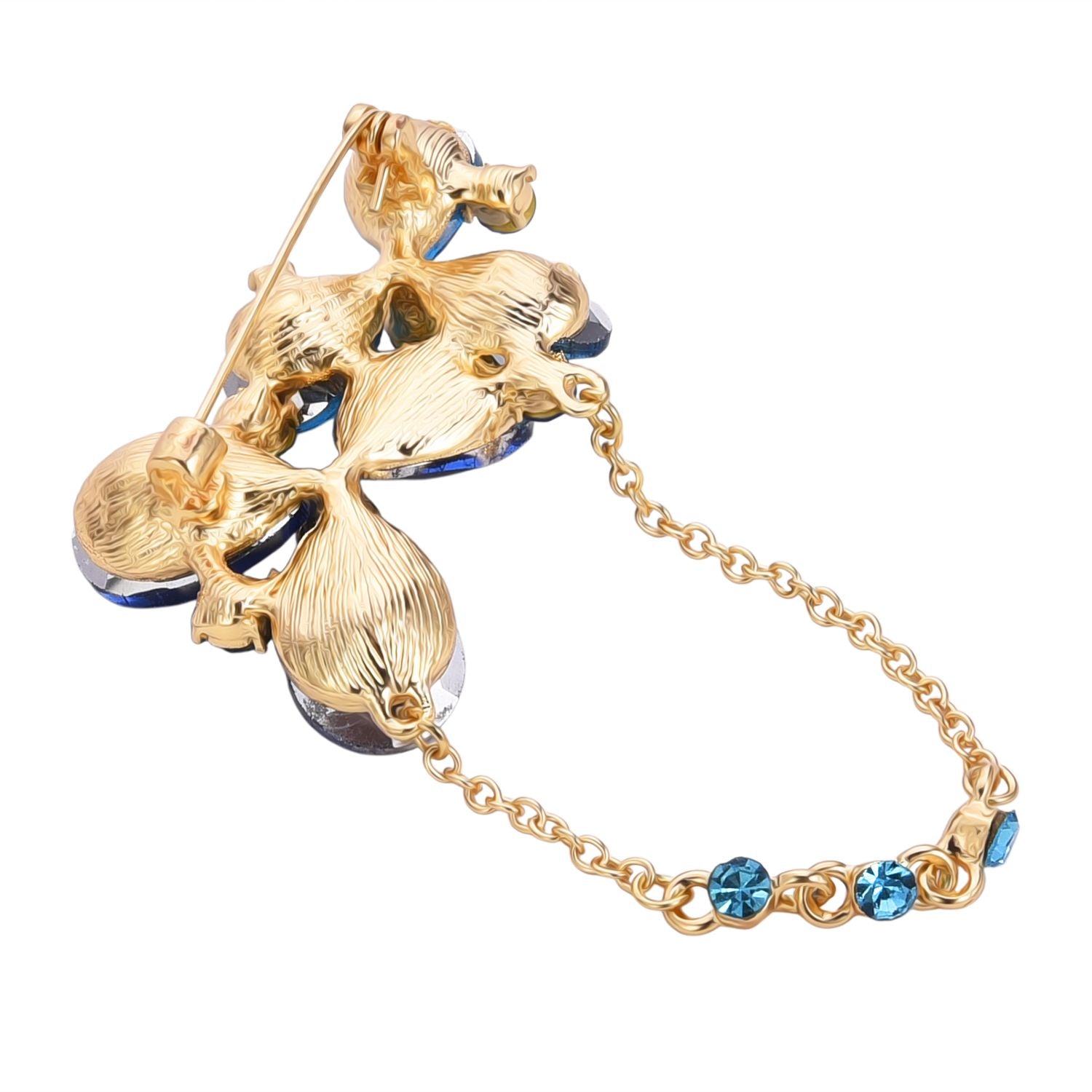 Blaue Kristall Brosche, goldfarben