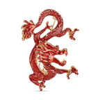 Rote Emaille Drachen Brosche mit Gold Optik