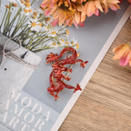 Rote Emaille Drachen Brosche mit Gold Optik