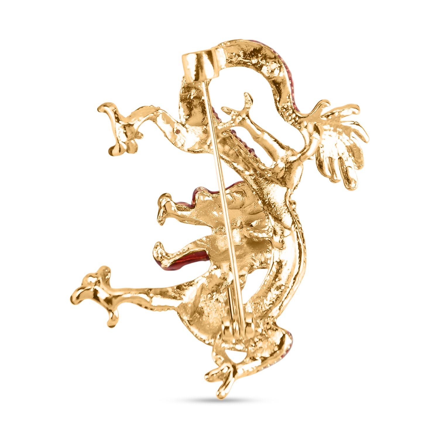 Rote Emaille Drachen Brosche mit Gold Optik