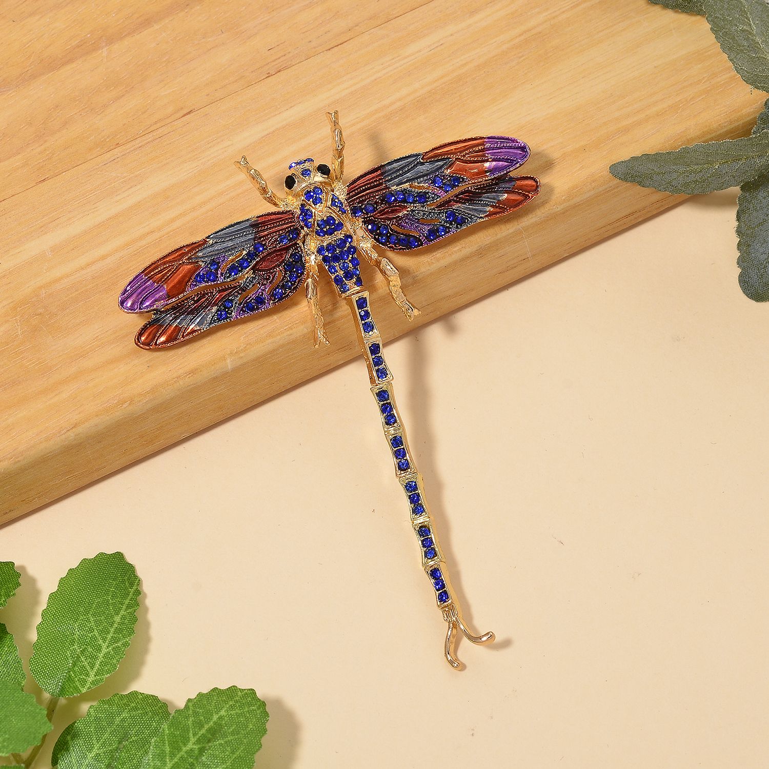 Schwarze Kristall Libelle Brosche emailliert