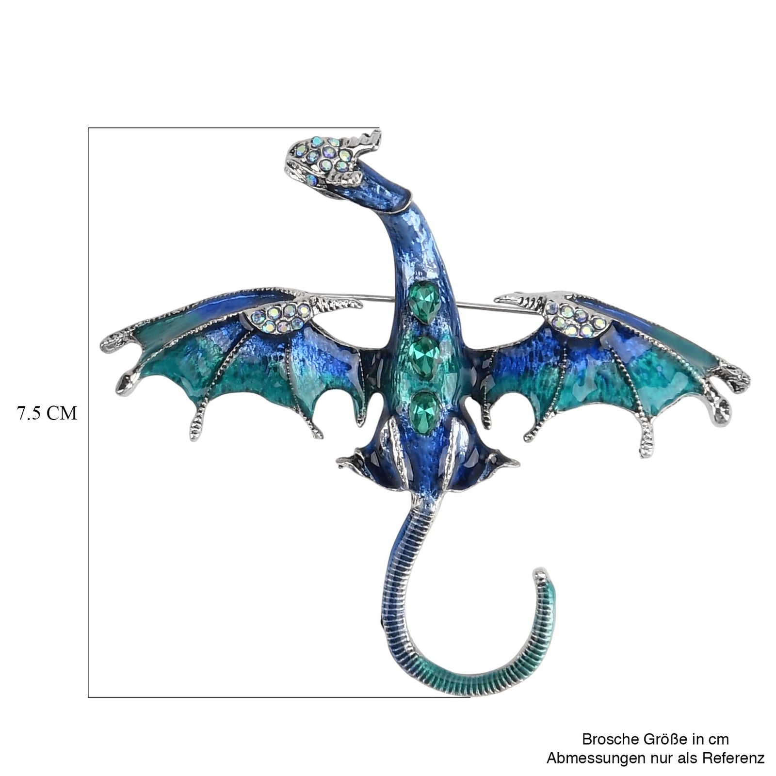 Drachen Grüner Kristall Brosche emailliert
