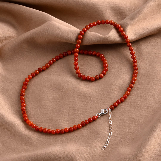 Rote Jade Halskette ca. 45 cm + 5 cm Extender, 925 Silber (gefärbte Jadeit) ca. 80.00 ct