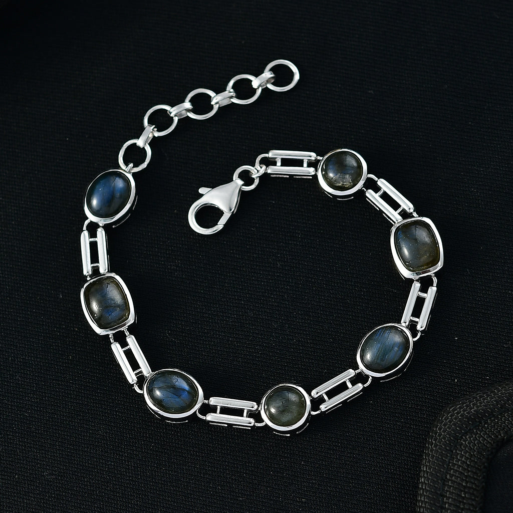 D'Joy AAA Labradorit Armband ca. 19 cm 925 Silber Rhodiniert ca. 13.90 ct