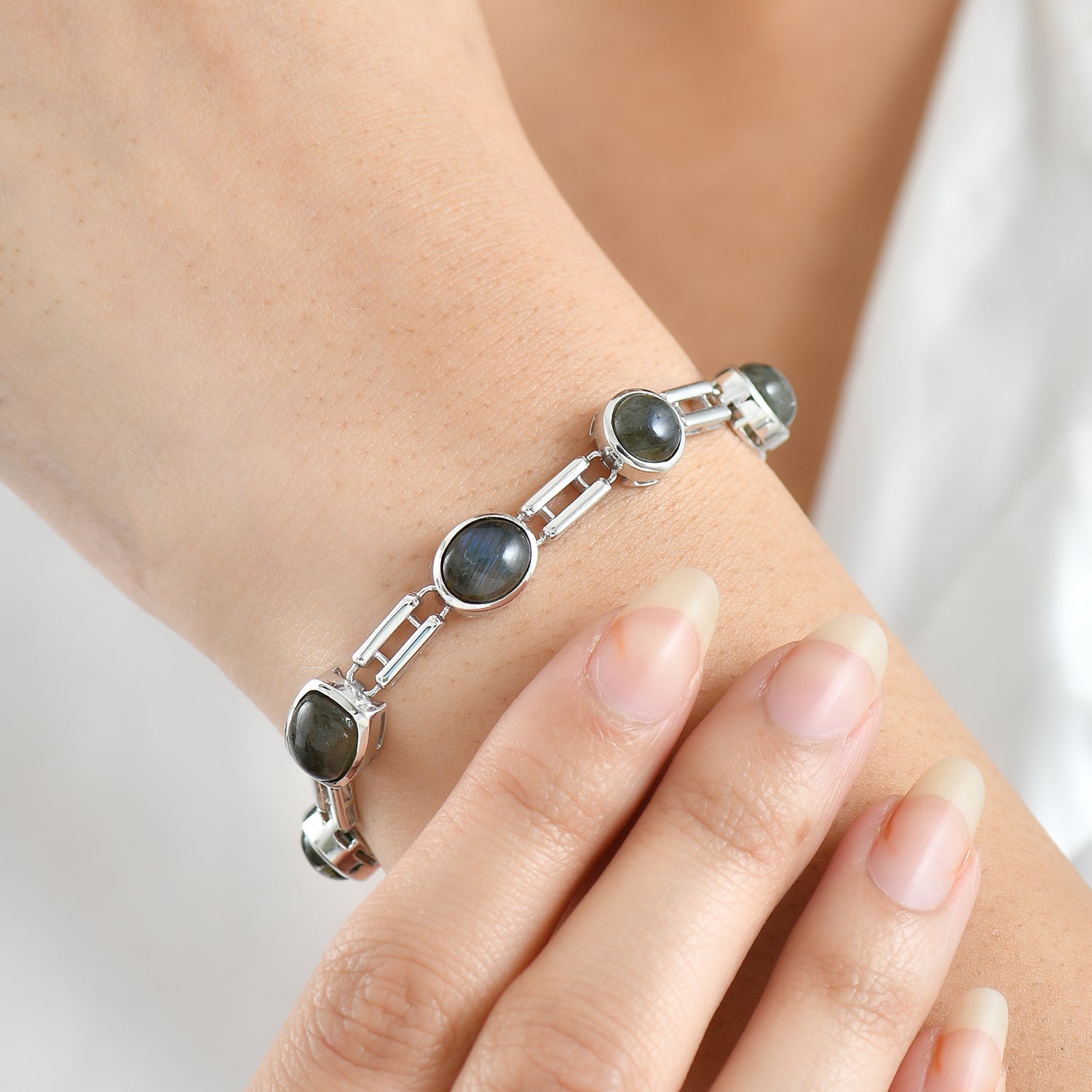 D'Joy AAA Labradorit Armband ca. 19 cm 925 Silber Rhodiniert ca. 13.90 ct