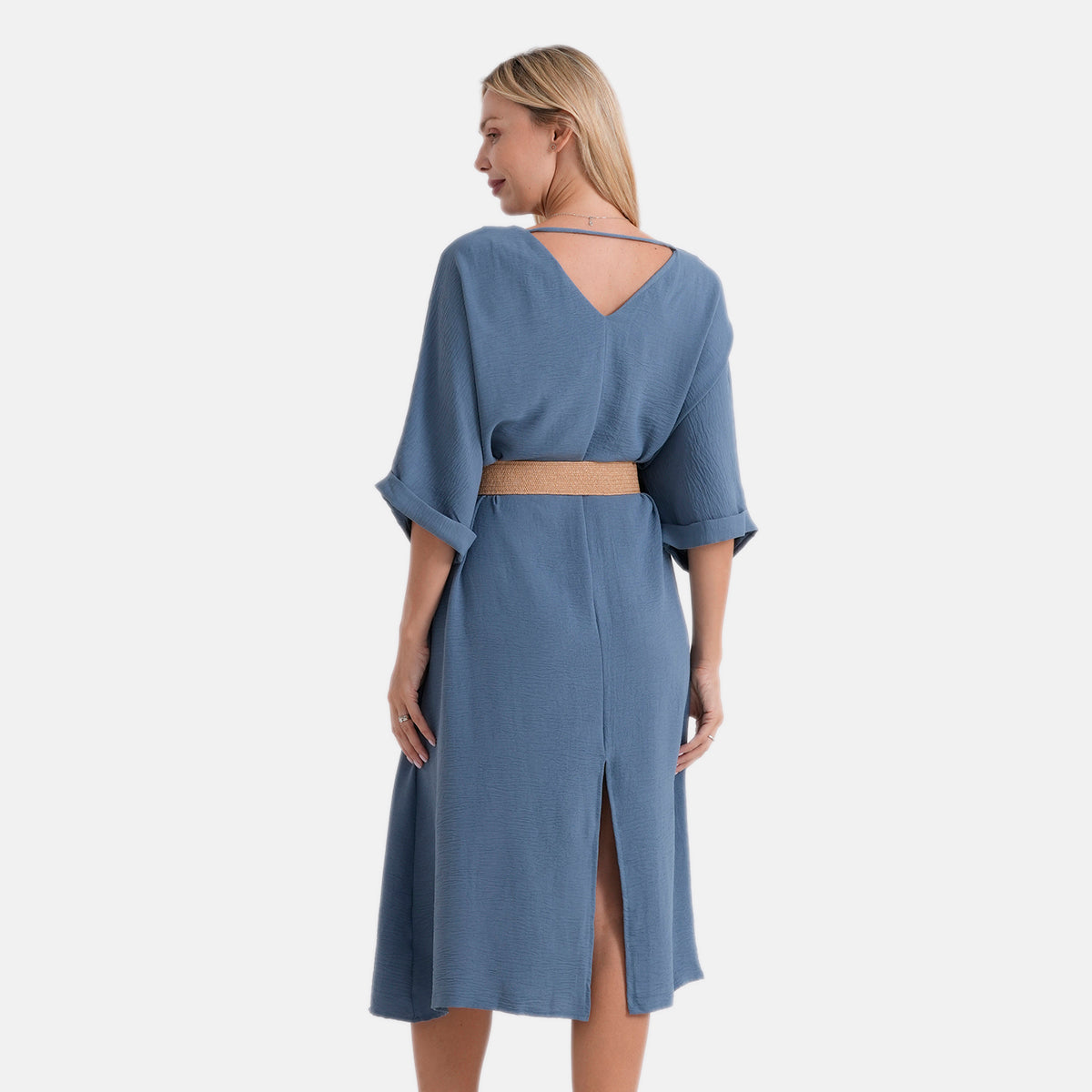 LA MAREY Gewebte Tunika mit Gürtel, Einheitsgröße, Blau