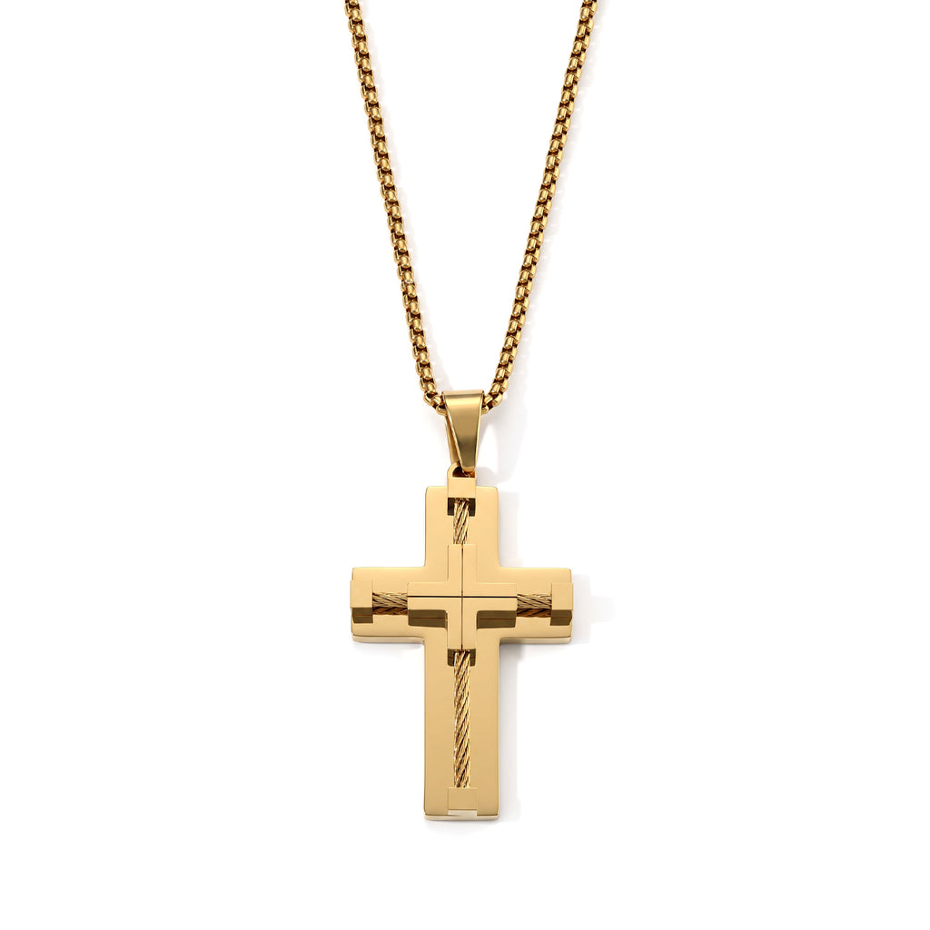 Kreuzdesign Anhänger mit Kette, 316L Edelstahl IP-Gelbgoldbeschichtung, ca. 59,5 cm, Goldfarben
