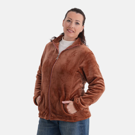 LA MAREY - Frühlings-Samtjacke aus Samt mit Reißverschluss, Größe EU 36-42, Braun