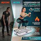 LIVMORE Vibrationsplatte Fitnessgerät, 9 Programme, 99 Geschwindigkeitsstufen, Bluetooth mit Lautsprecher, Fernbedienung, 53 x 34 x 11 cm, Weiß