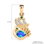 D'Joy Pfau Quarz Triplette, Natürlicher Chromdiopsid Anhänger 925 Silber 750 Gelb Vergoldet ca. 1.24 ct