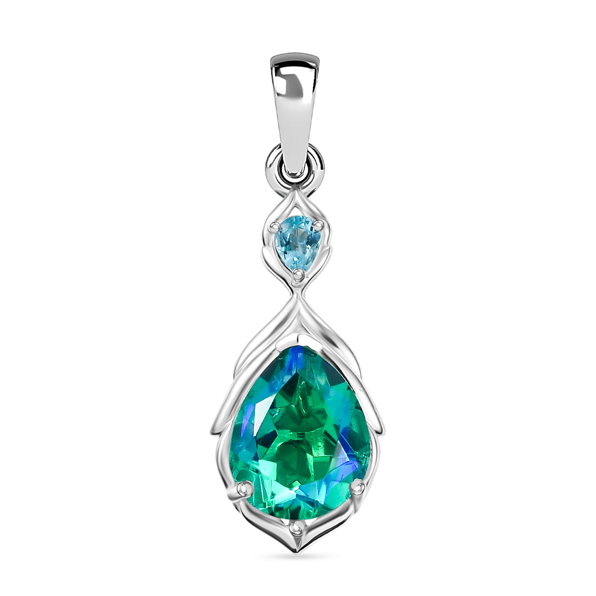 D'Joy Pfau Quarz Triplette, Blauer Apatit Anhänger 925 Silber rhodiniert ca. 3.48 ct
