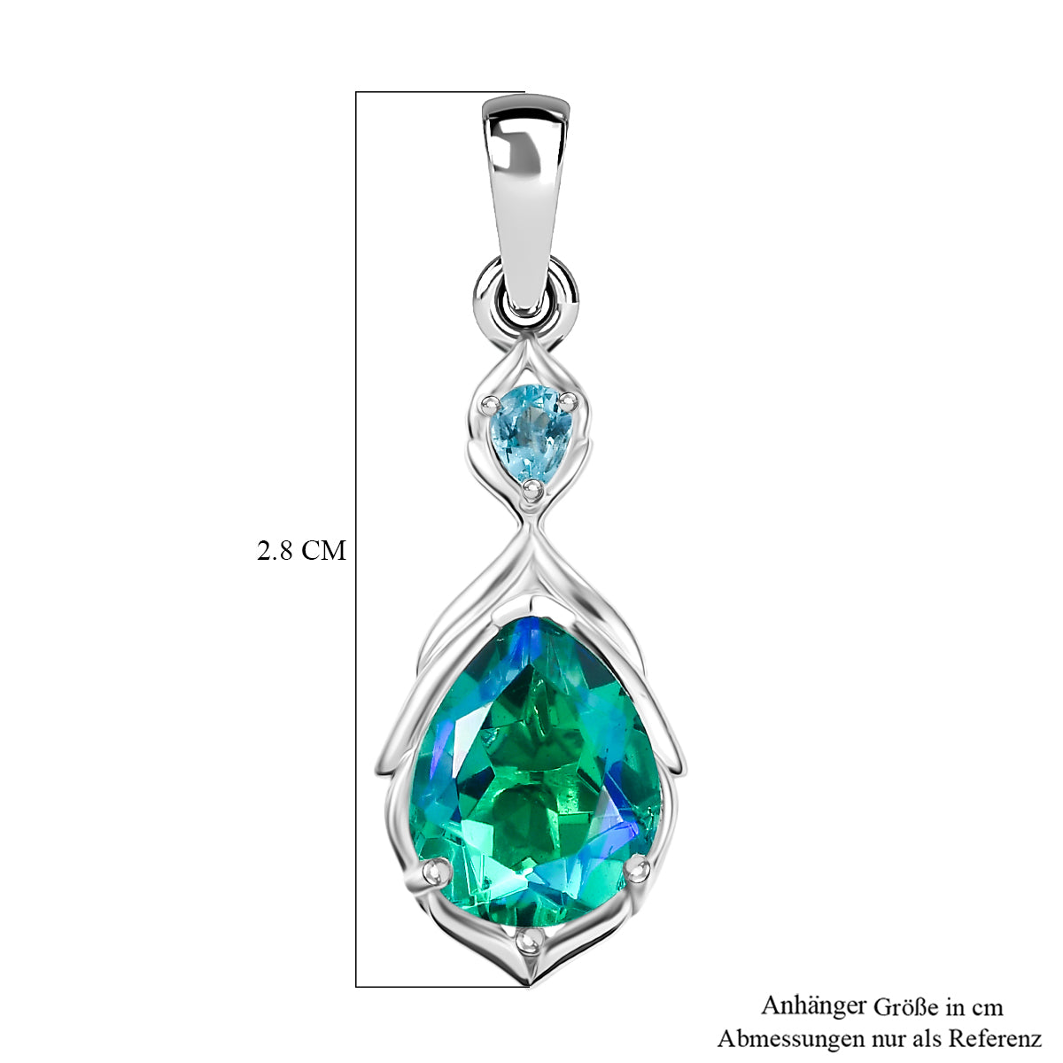 D'Joy Pfau Quarz Triplette, Blauer Apatit Anhänger 925 Silber rhodiniert ca. 3.48 ct