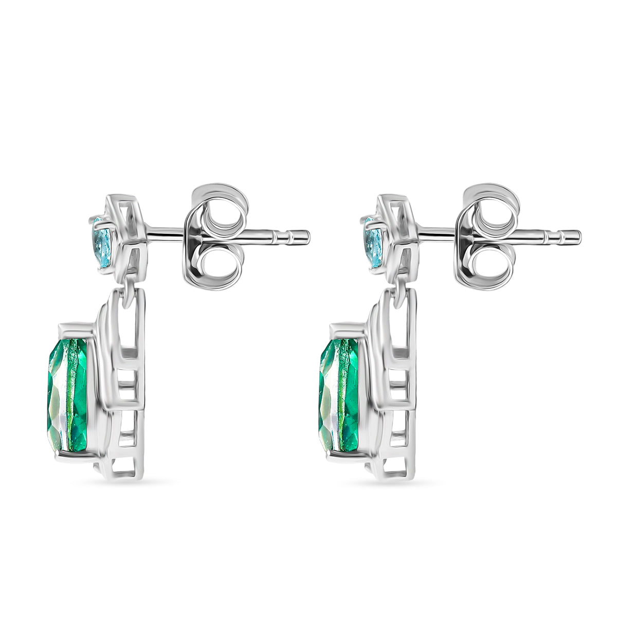 D'Joy Pfau Quarz Triplette, Blauer Apatit Ohrringe 925 Silber rhodiniert ca. 4.64 ct