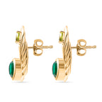 D'Joy Pfau Quarz Triplette, Peridot Ohrringe 925 Silber 750 Gelb Vergoldet ca. 2.45 ct
